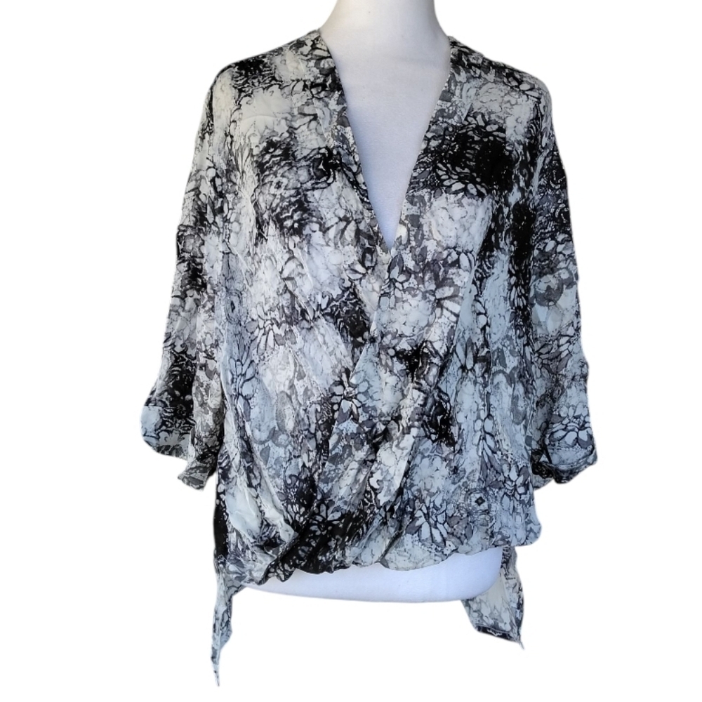 Parker Women's Drape Surplice Front Semi Sheer Silk Blouse Size Small